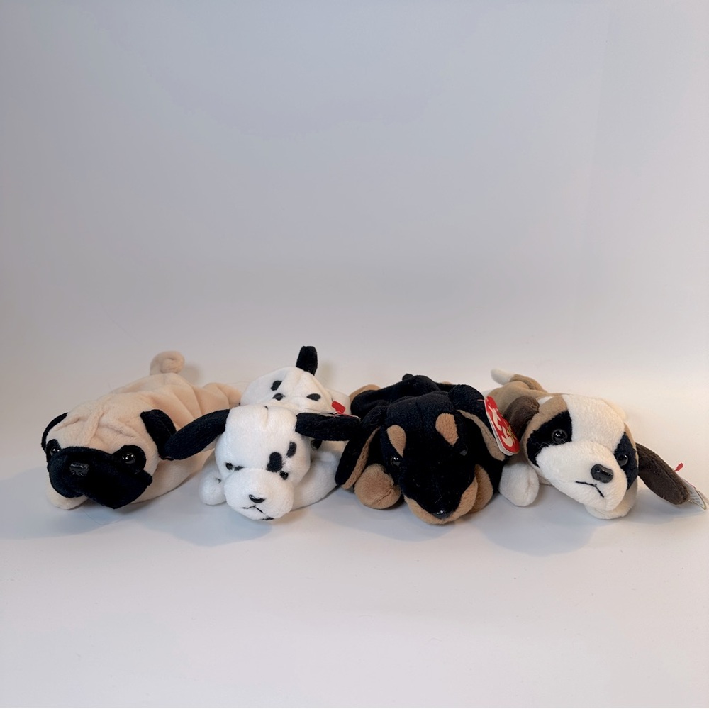 VTG‎ TY Lot of 4 Dog Puppies Bean Babies Bernie Dotty Doby Pugsly Vintage